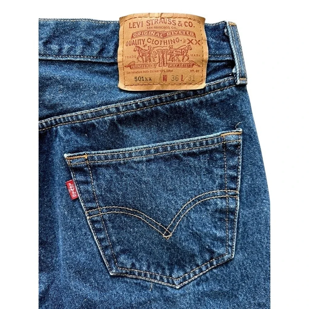 Vintage Levis 501xx Jeans 36x31 Indigo Raw Denim 0000 Batwing Y2K 2000